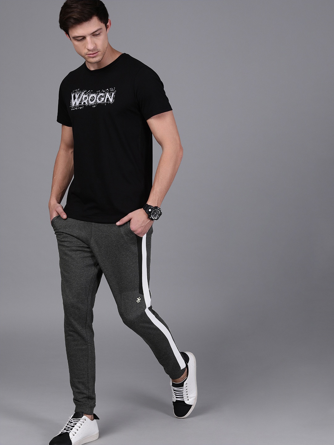 

WROGN Men Grey Slim Fit Solid Joggers