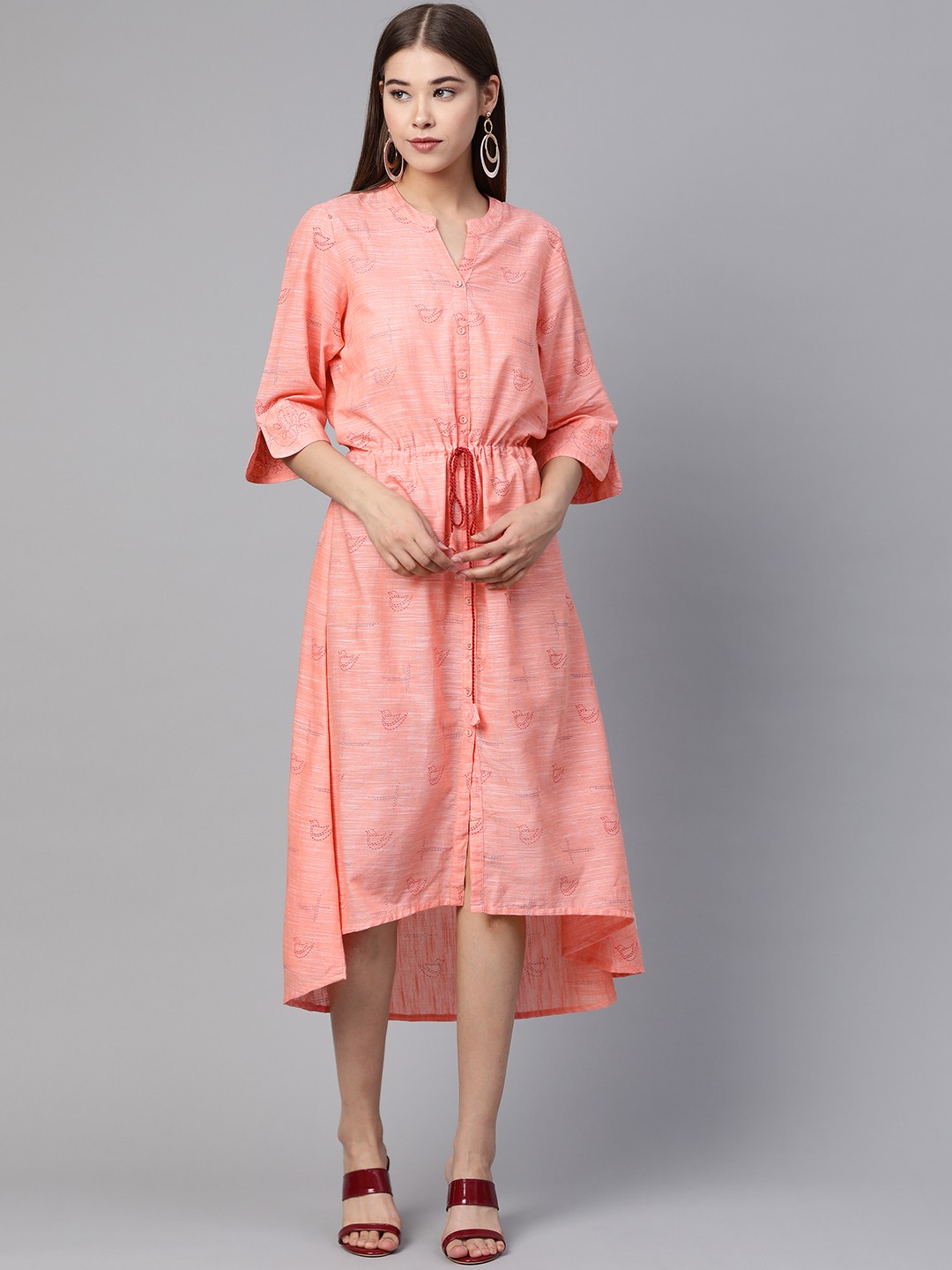 

Rangriti Women Peach-Coloured Printed A-Line Dress