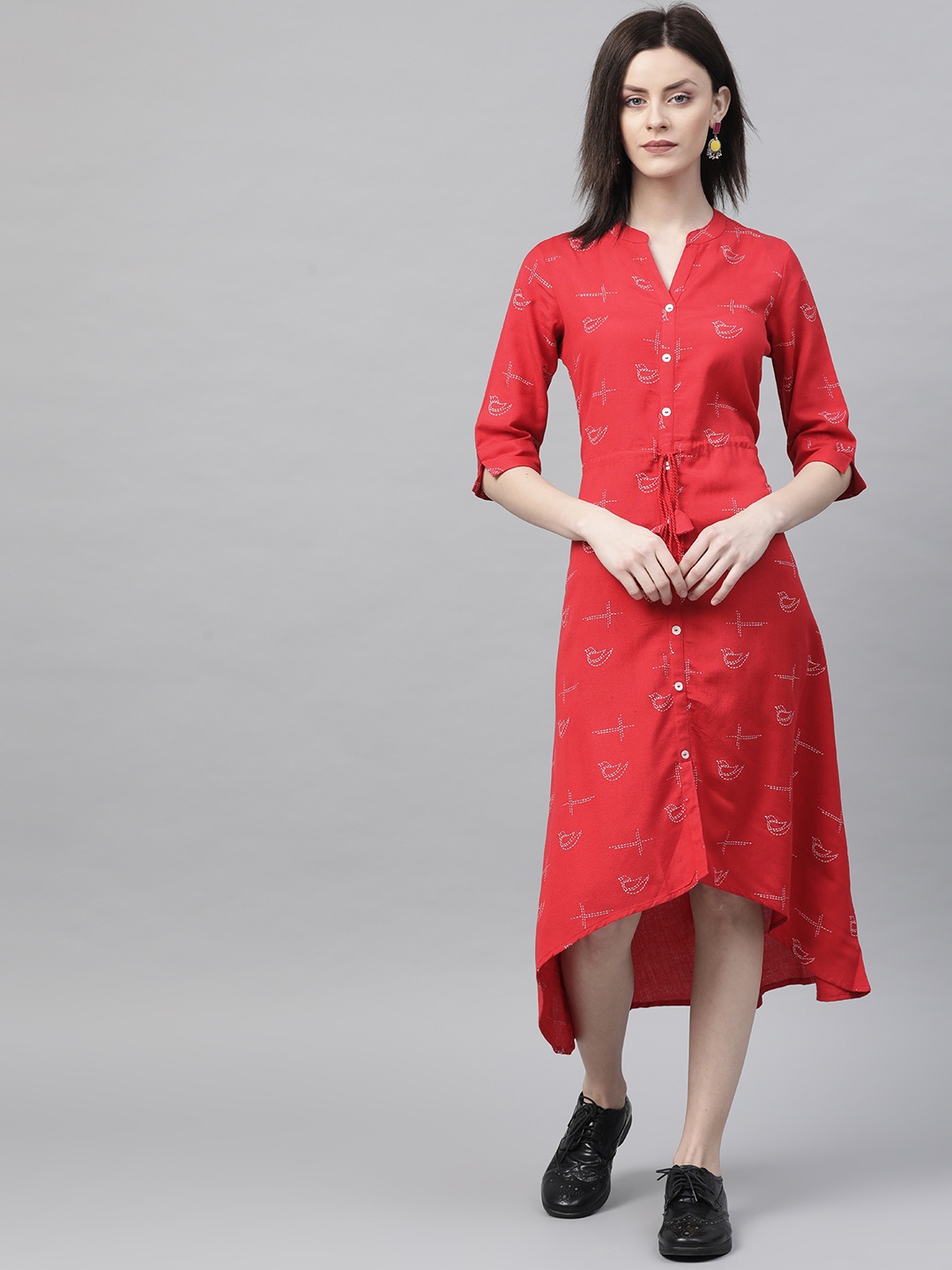 

Rangriti Women Red & White Printed A-Line Dress