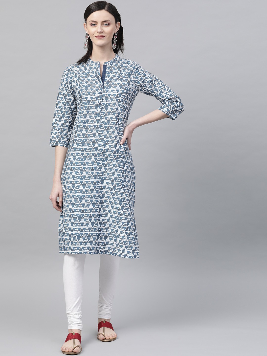 

Rangriti Women Blue & White Printed Straight Kurta