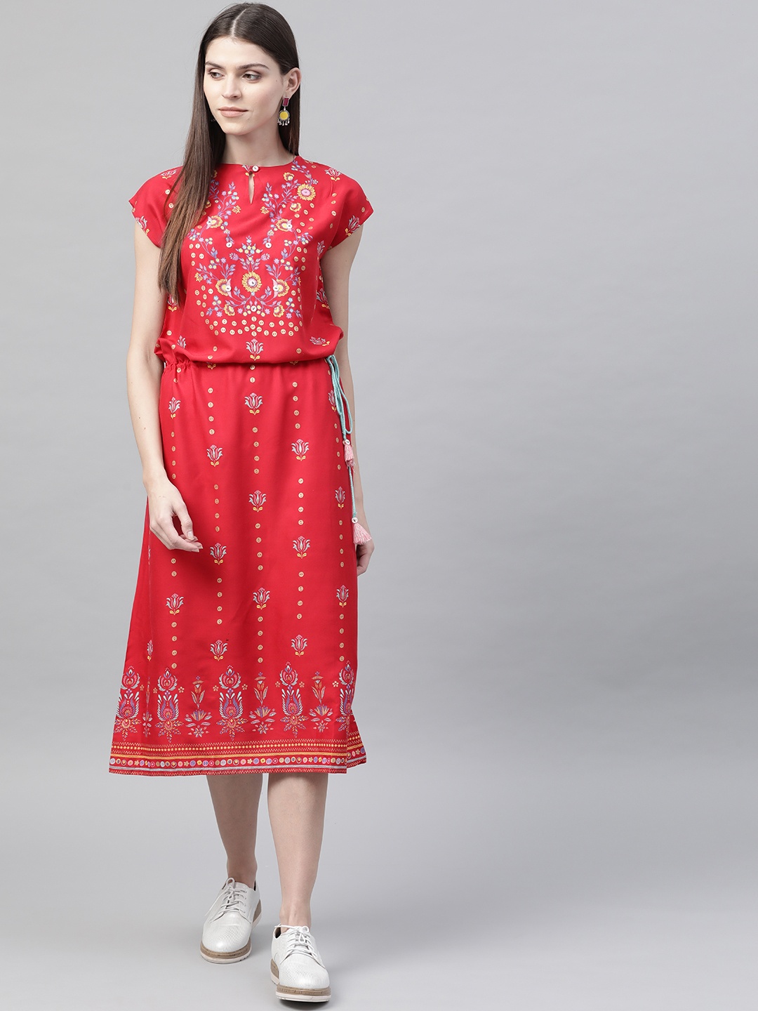 

Rangriti Women Red & Blue Printed A-Line Dress