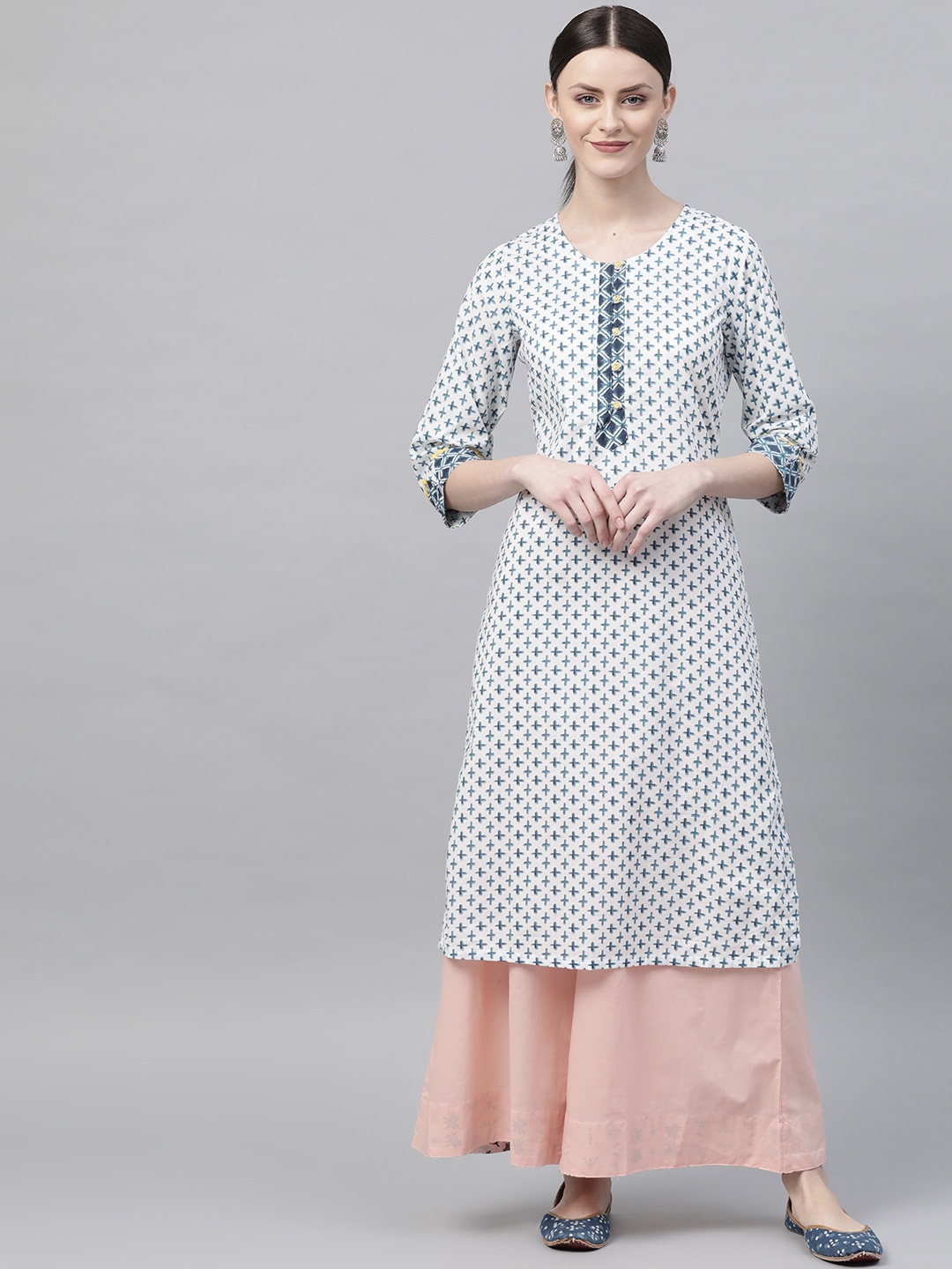

Rangriti Women White & Blue Shibori Printed Straight Kurta