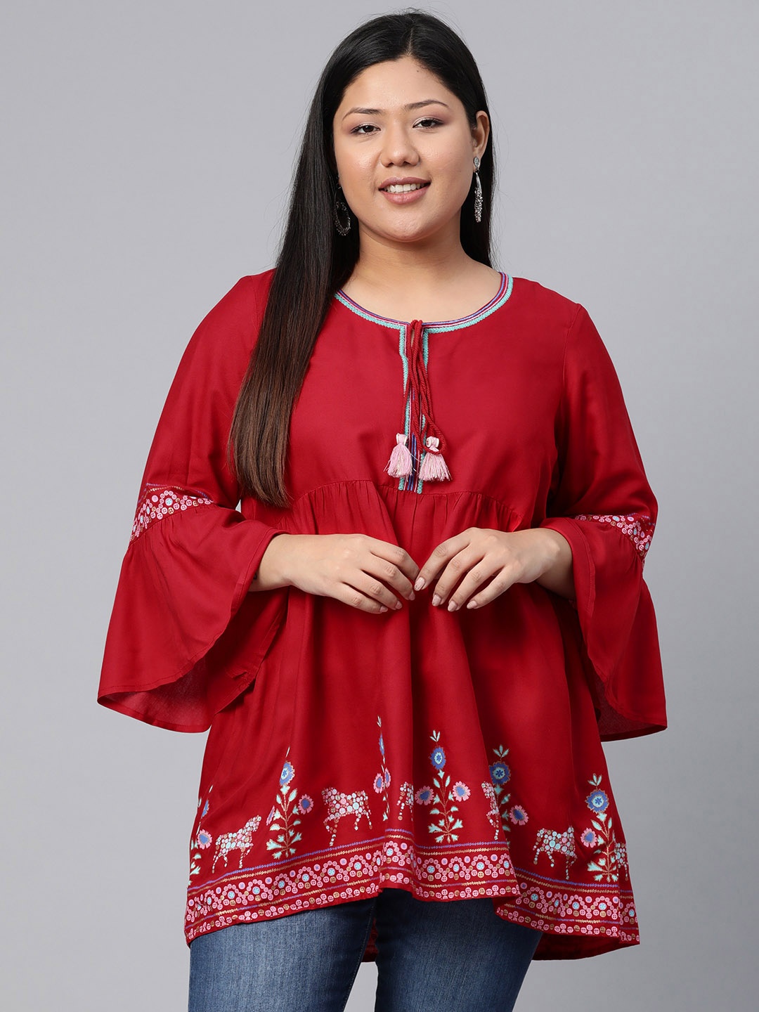 

Rangriti Women Red Printed Detail Empire Top