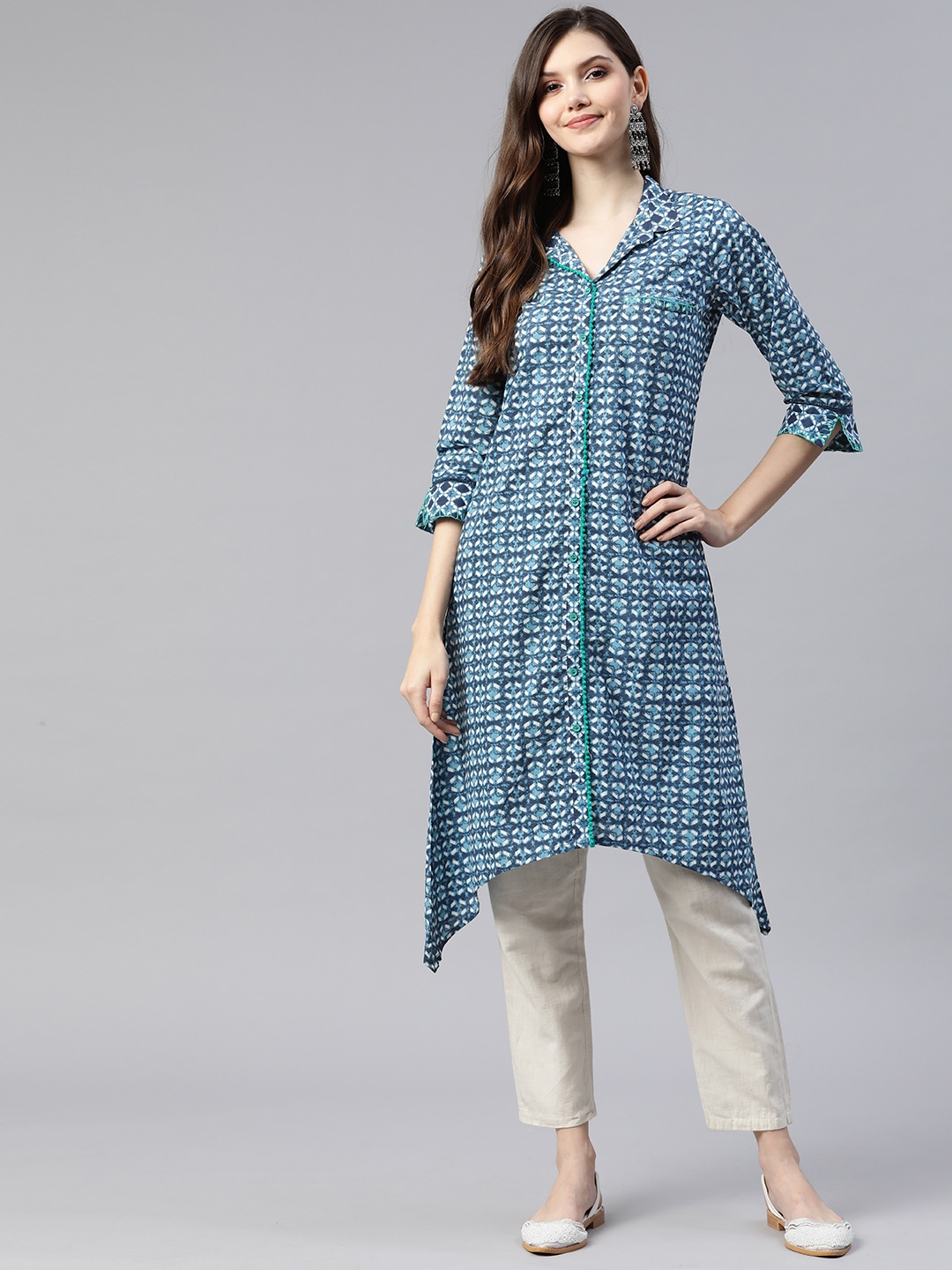 

Rangriti Women Pure Cotton Tie & Dye Kurta, Blue