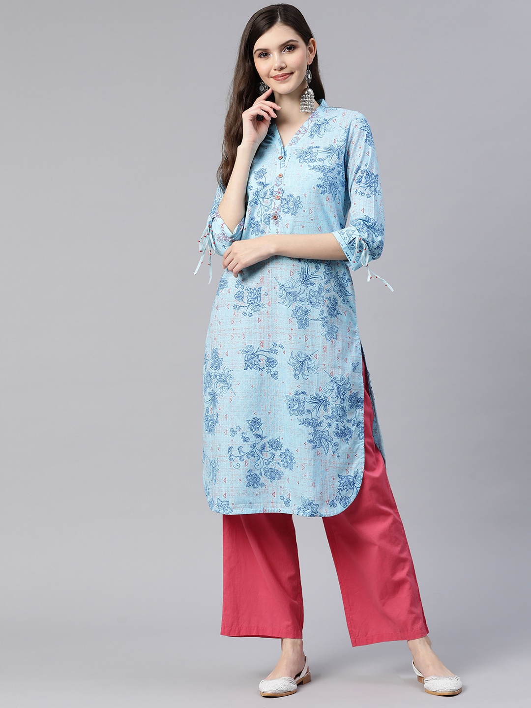 

Rangriti Women Blue Floral Printed Kurta