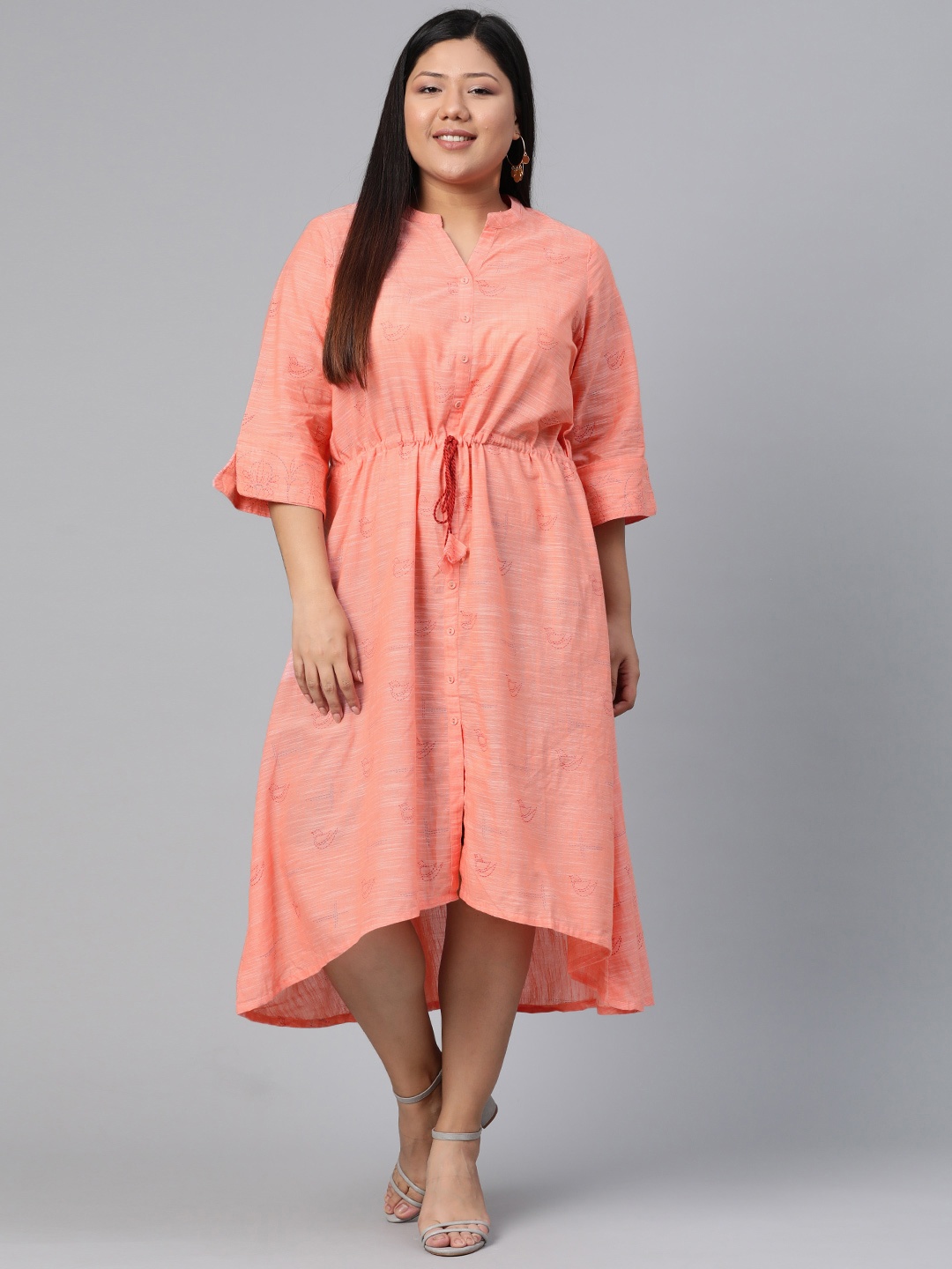 

Rangriti Women Coral Orange Printed Maxi Dress, Pink