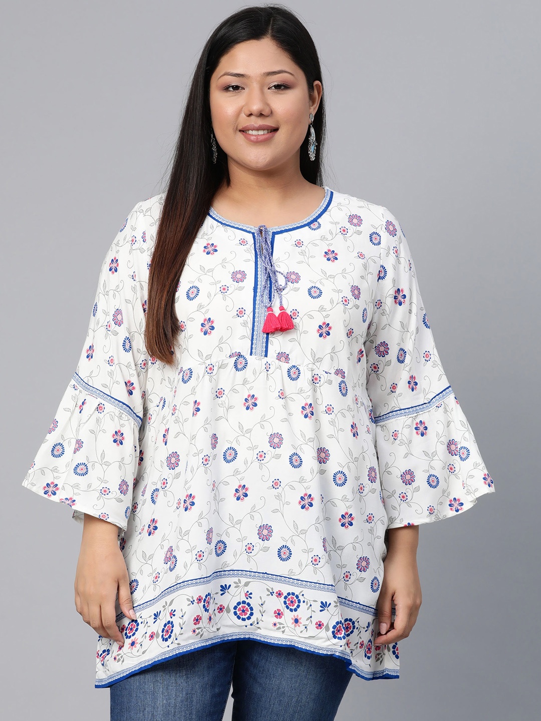 

Rangriti Women White Printed A-Line Top