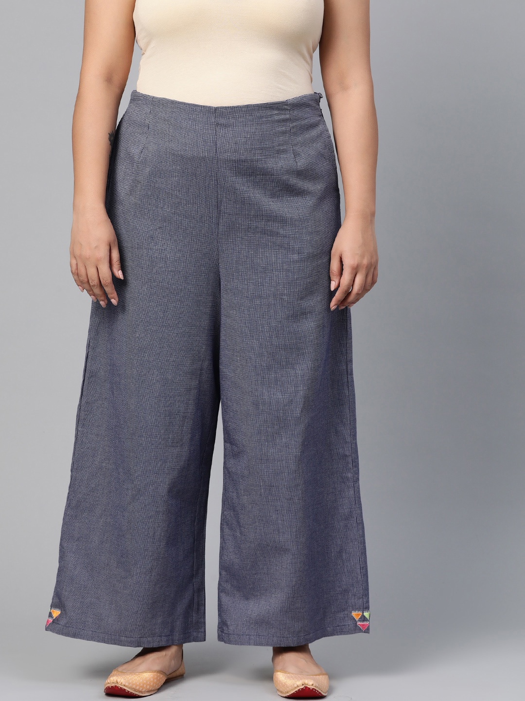 

Rangriti Women Navy Blue Self Design Straight Palazzos