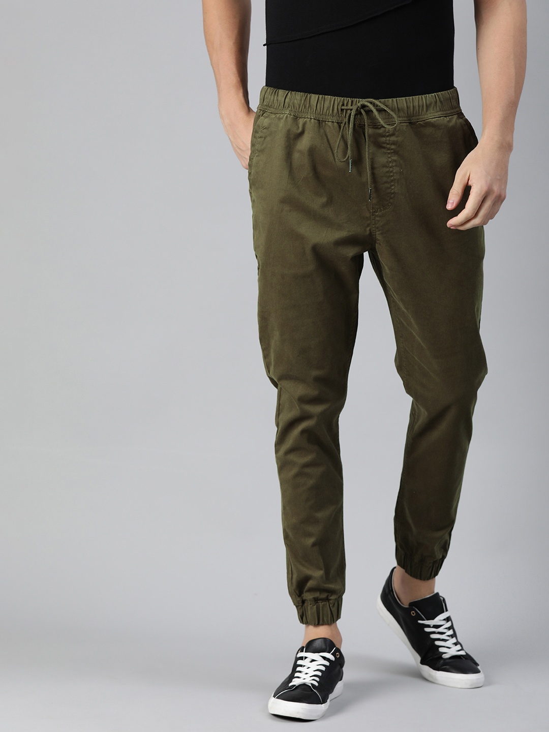 WROGN Men Olive Green Regular Fit Solid Joggers
