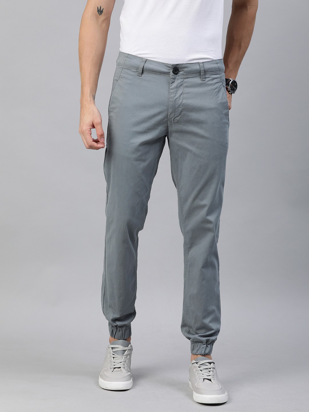 

WROGN Men Grey Regular Fit Solid Joggers
