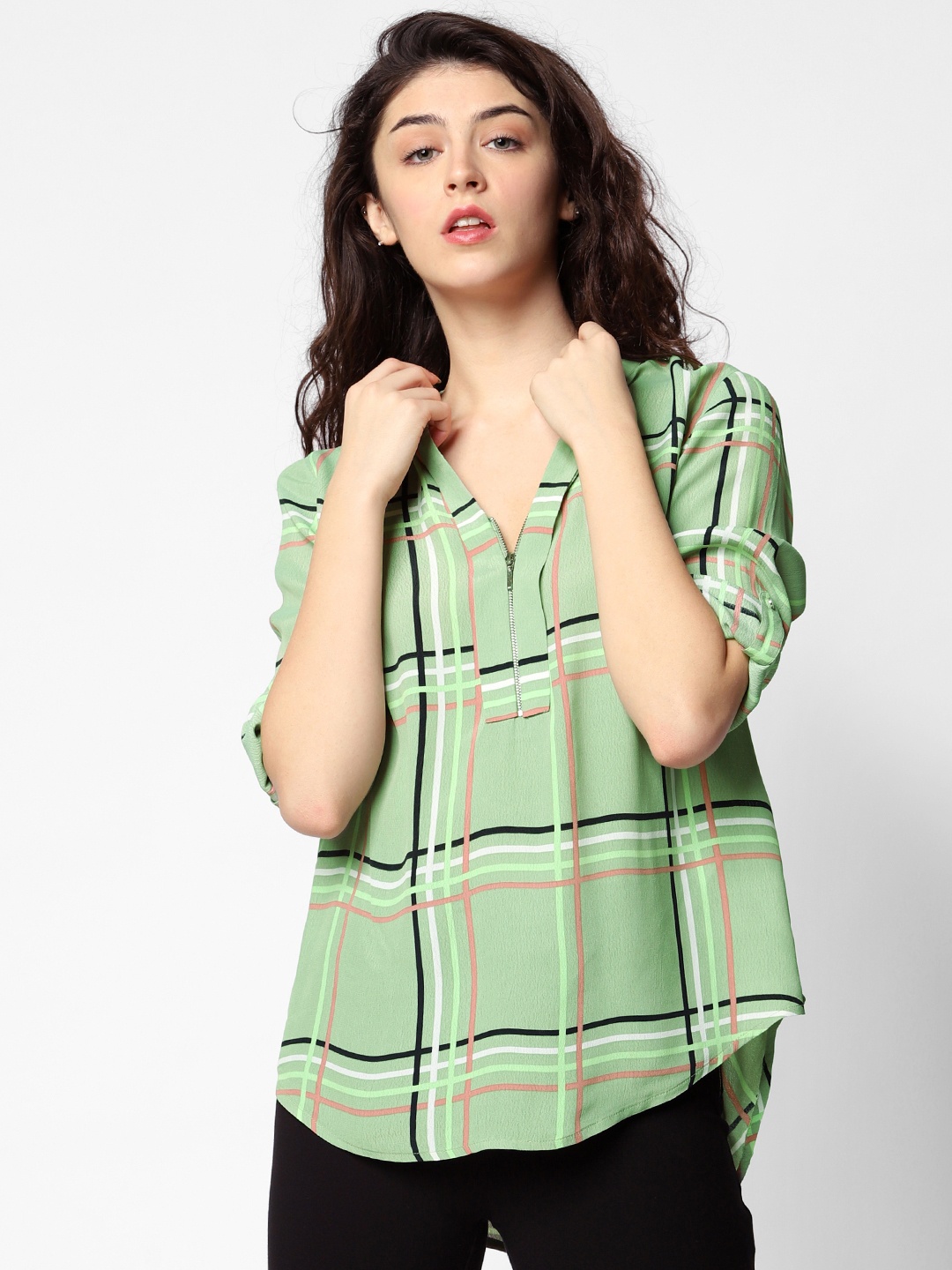 

ONLY Women Green & Black Regular Fit Printed Casual Shirt