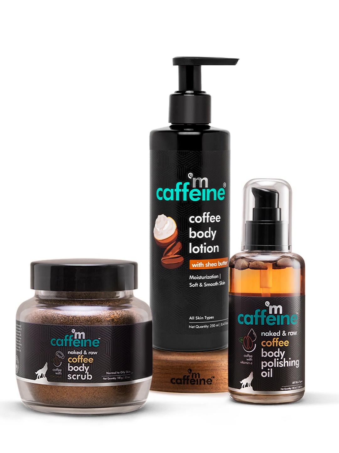 

MCaffeine Body Toning &Polishing Kit-Coffee Body Oil,Exfoliating Scrub,Moisturizing Lotion, Black