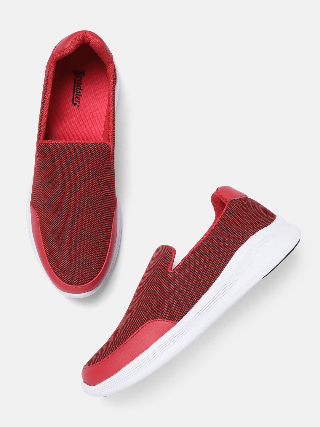 

Roadster Men Red & Black Woven Design Slip-On Sneakers