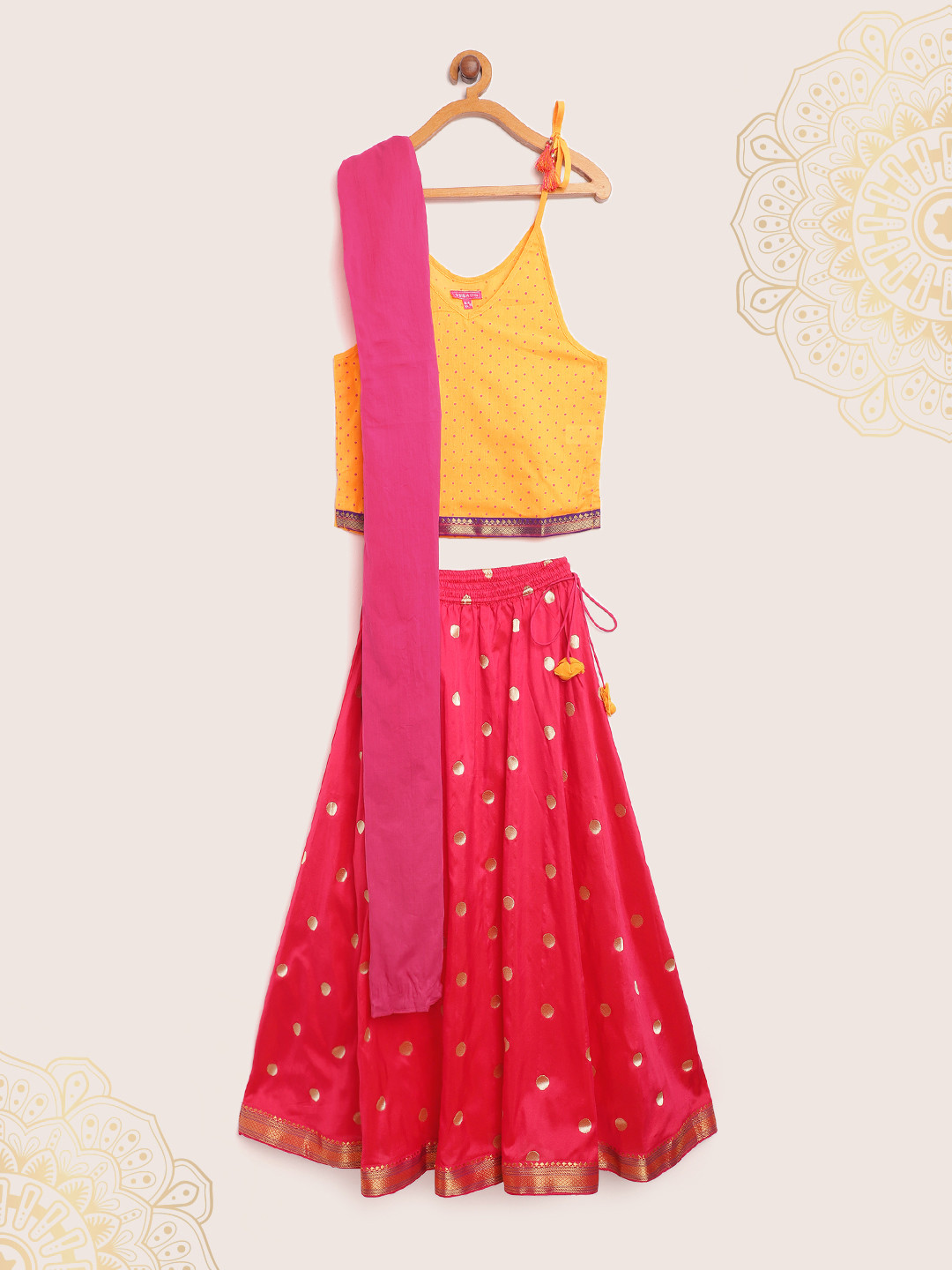 

Biba Girls Red & Yellow Woven Design Ready to Wear Lehenga & Printed Blouse with Dupatta