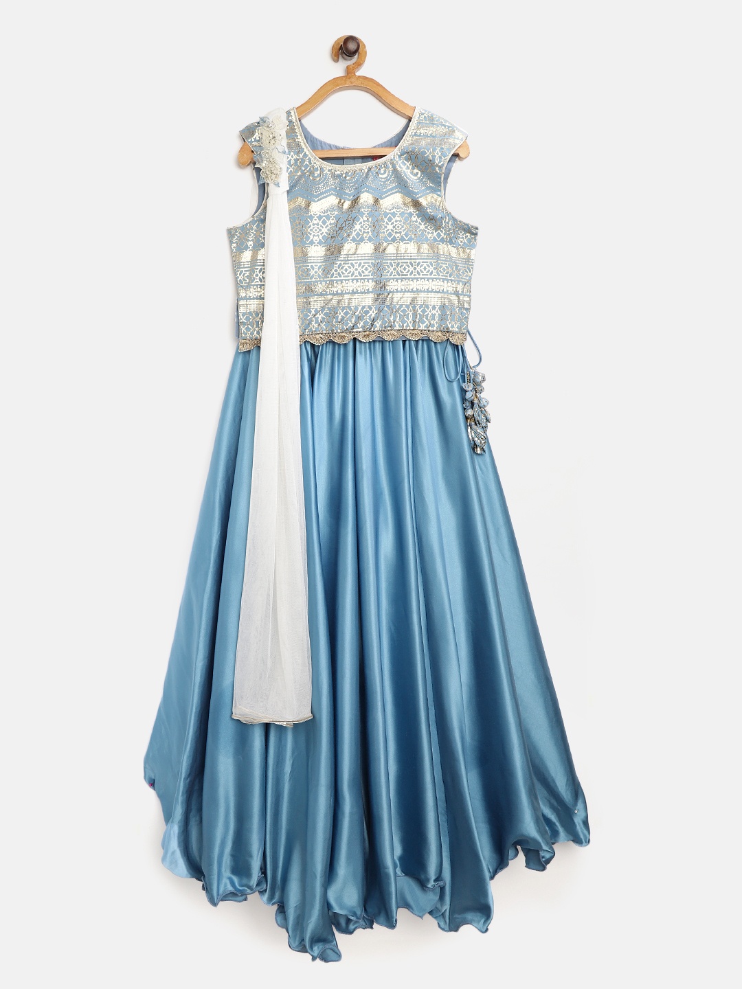 

Biba Girls Blue & Golden Printed Ready to Wear Lehenga & Blouse with Dupatta