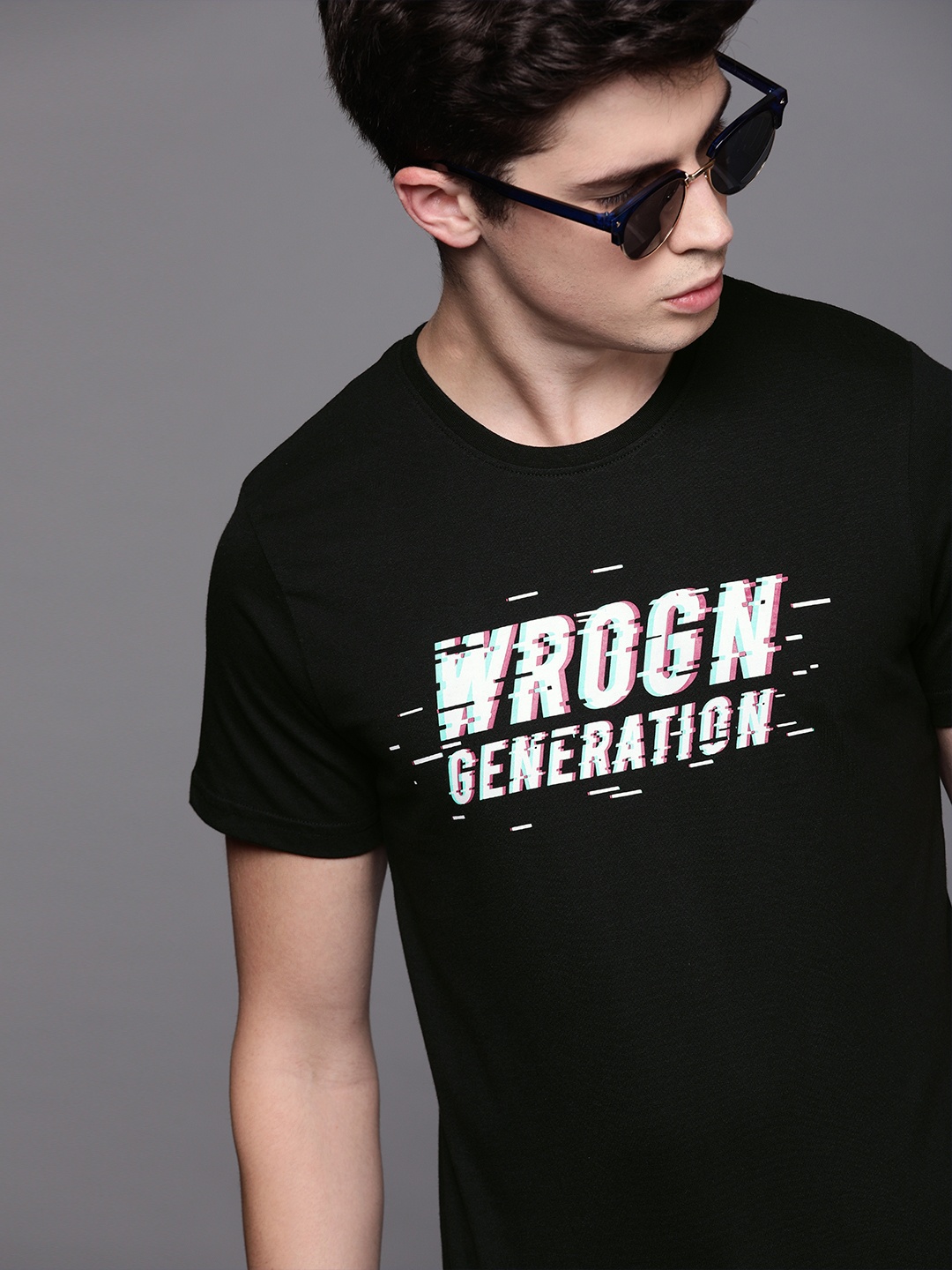 

WROGN Men Black Printed Round Neck Regular Fit T-shirt
