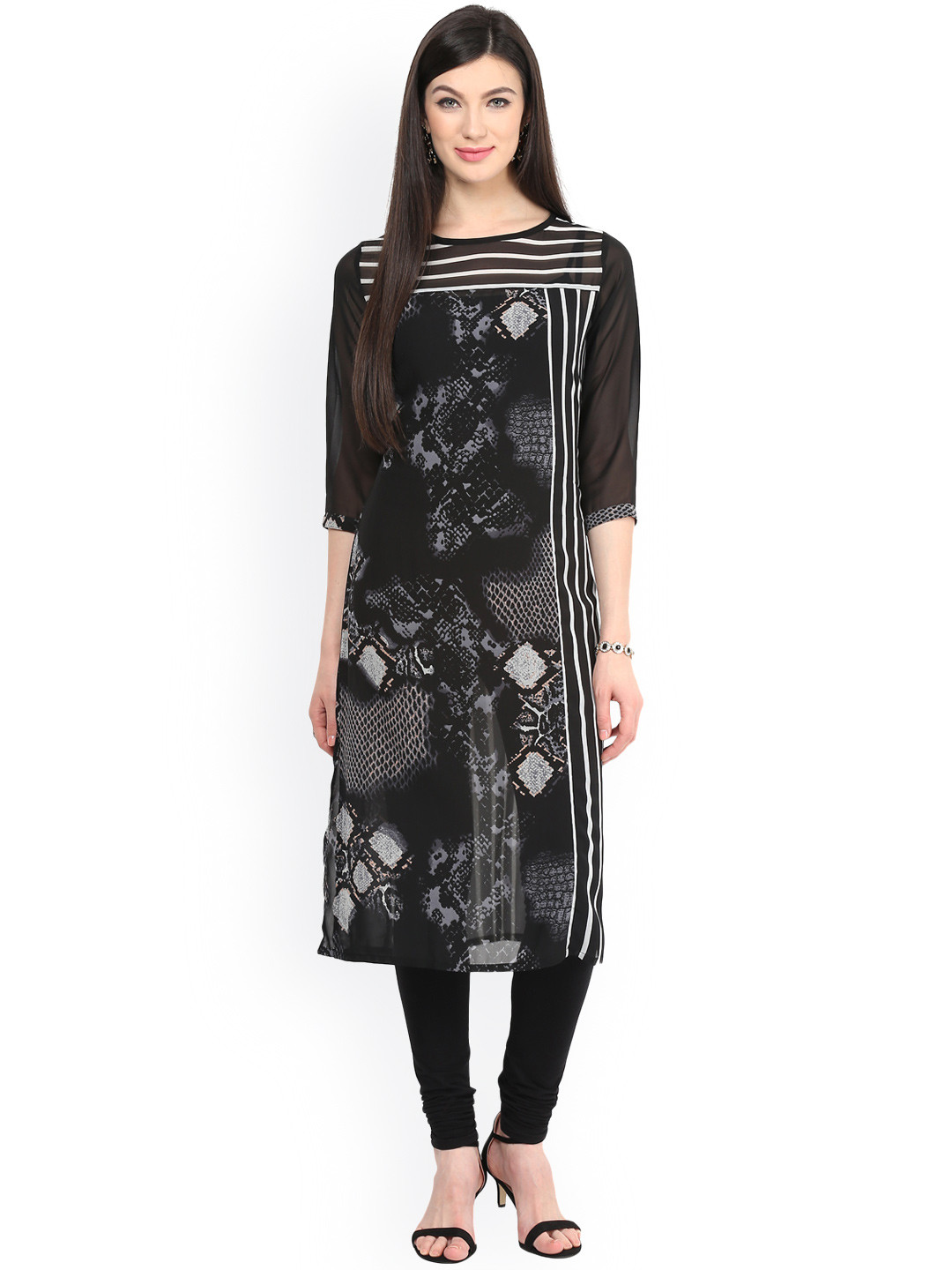 

Pannkh Black Printed Kurta