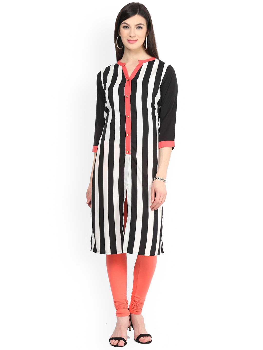 

Pannkh Black & White Striped Kurta