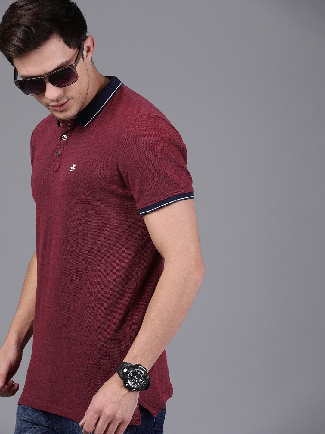 

WROGN Men Maroon Slim Fit Solid Polo Collar Pure Cotton T-shirt