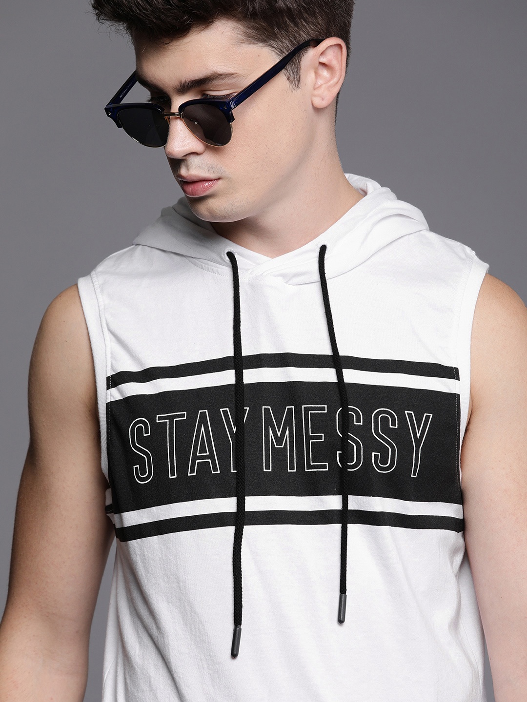 

WROGN Men White Printed Hood T-shirt