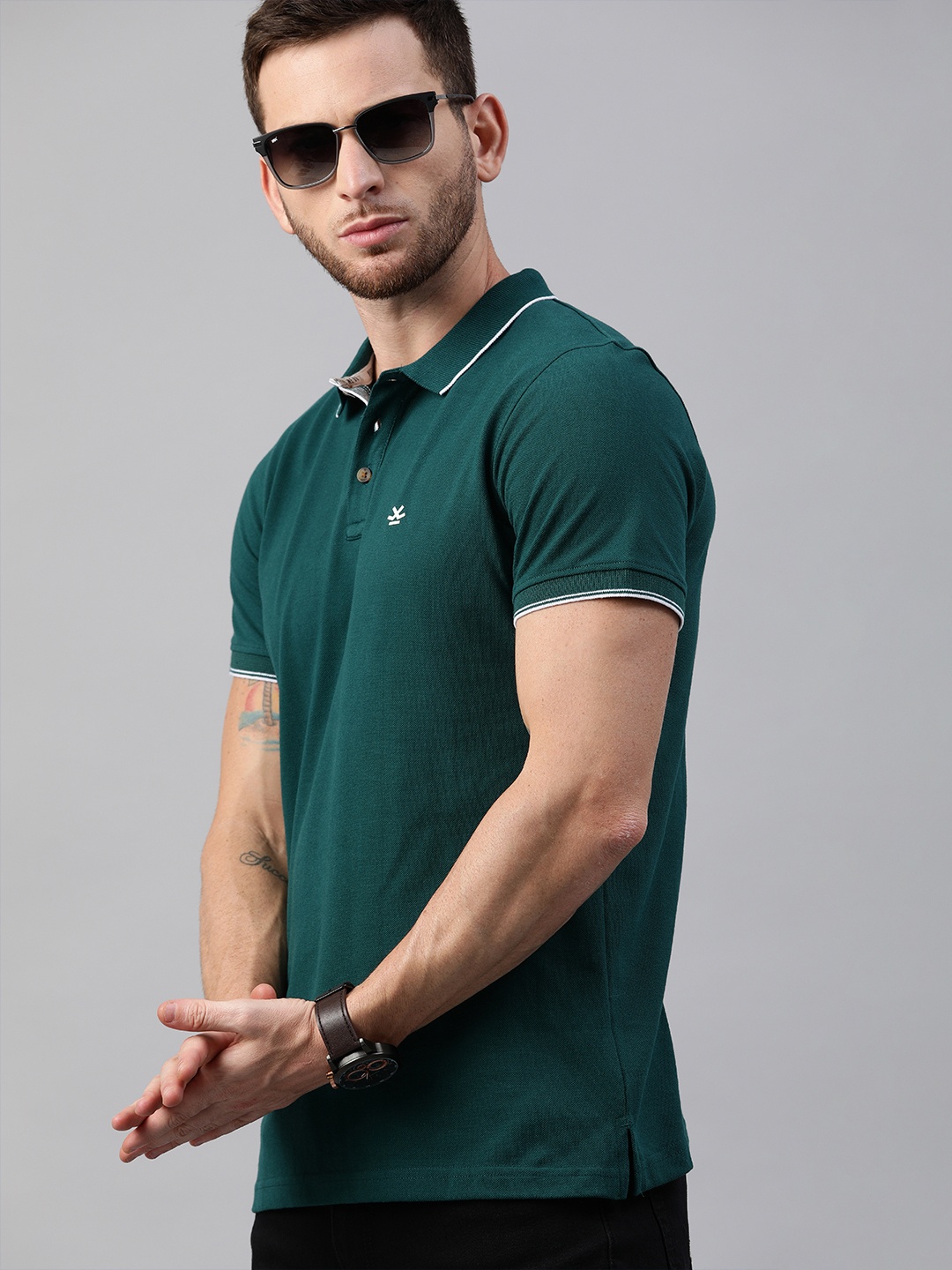 

WROGN Men Teal Solid Polo Collar T-shirt