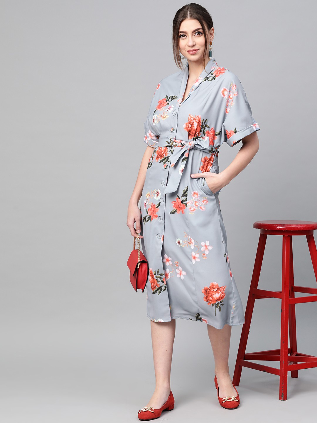 

SASSAFRAS Women Grey Printed A-Line Dress