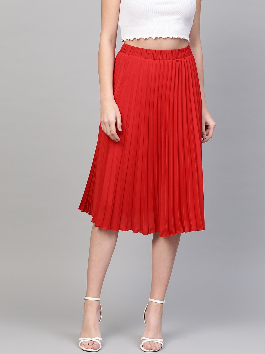 

SASSAFRAS Red Accordion Pleated Flared A-Line Skirt