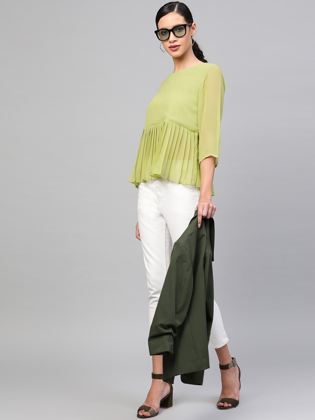 

SASSAFRAS Women Lime Green Solid A-line Top