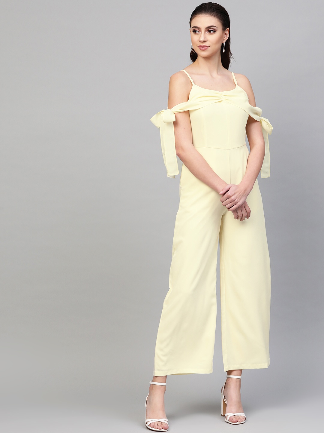 

SASSAFRAS Women Cream-Coloured Solid Basic Jumpsuit