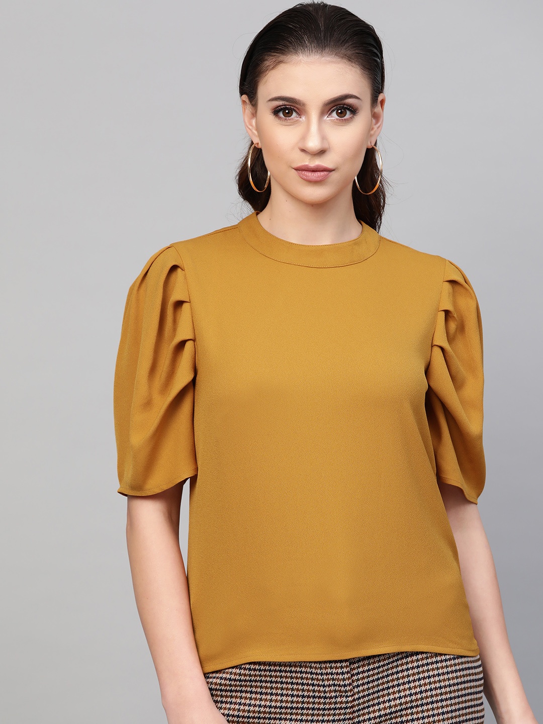 

SASSAFRAS Women Mustard Yellow Solid Styled Back Top