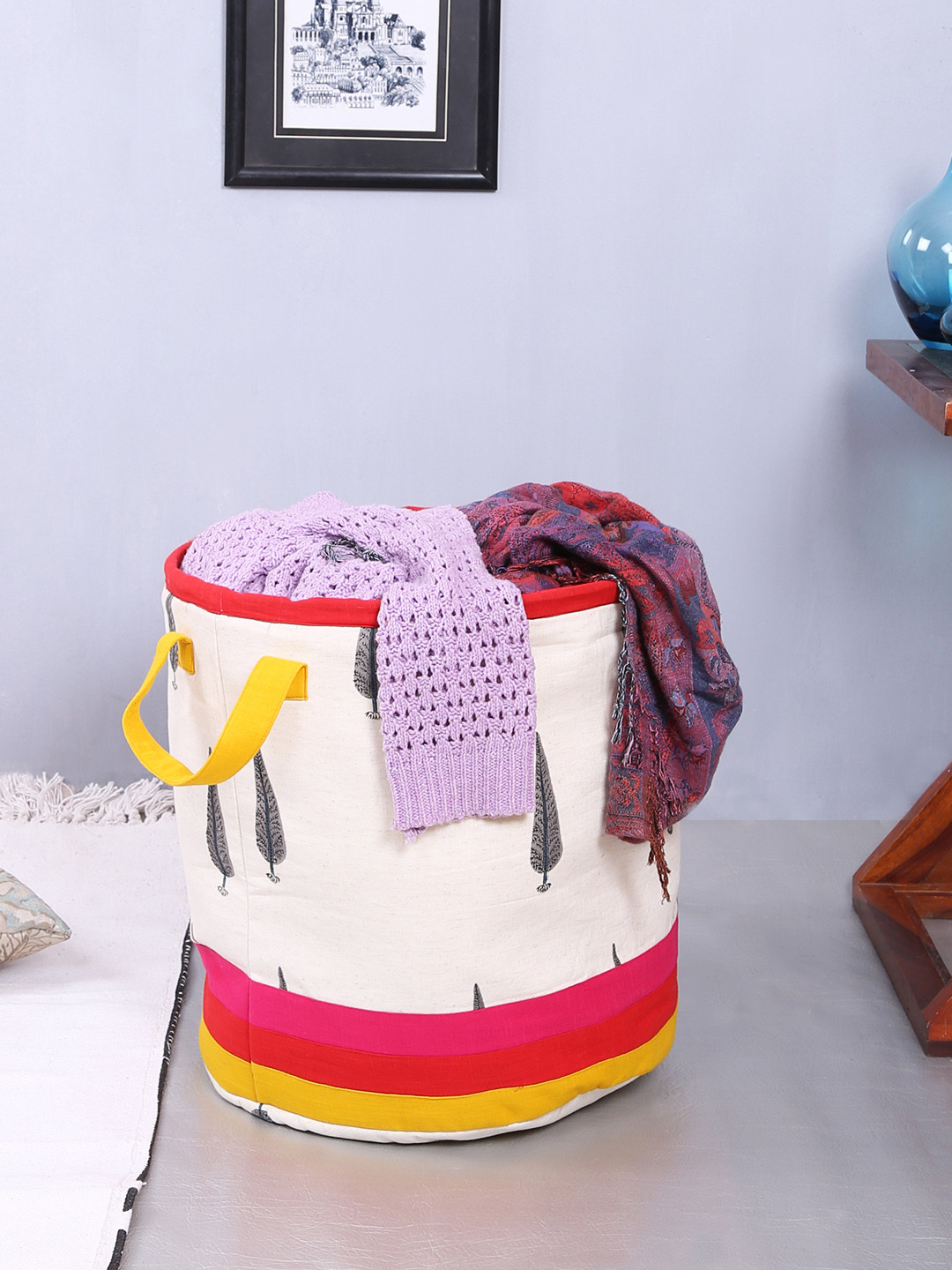 

Rajasthan Decor White & Red Printed Foldable Laundry Bag