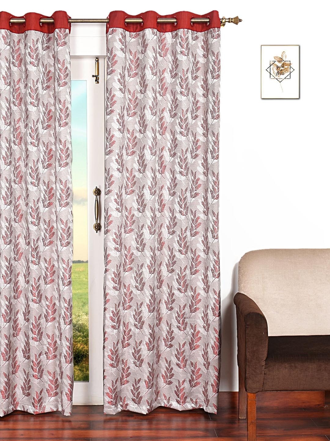 

Ariana Beige & Maroon Single Room Darkening Door Curtain