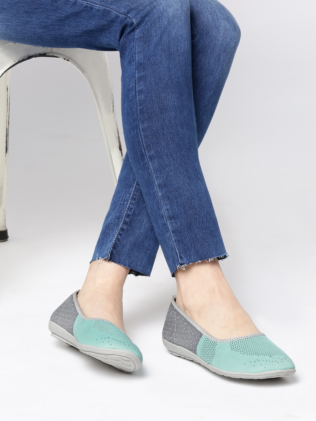 

Marc Loire Women Sea Green & Grey Woven Design Ballerinas
