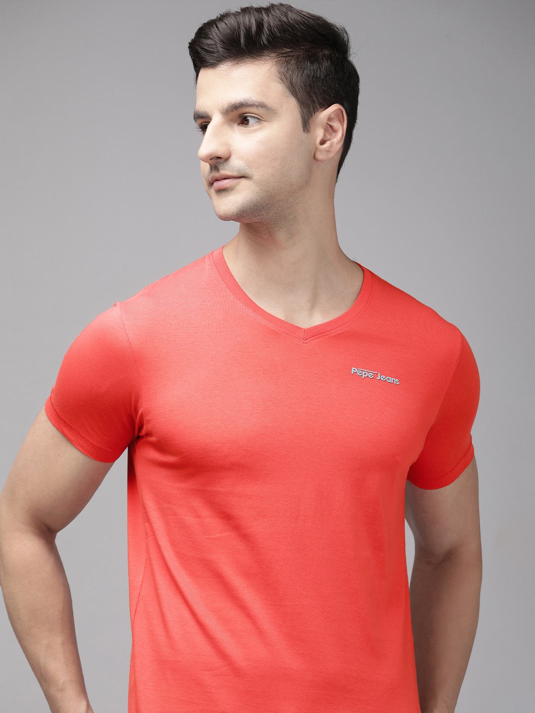 

Pepe Jeans Men Coral V-Neck Pure Cotton Slim Fit T-shirt