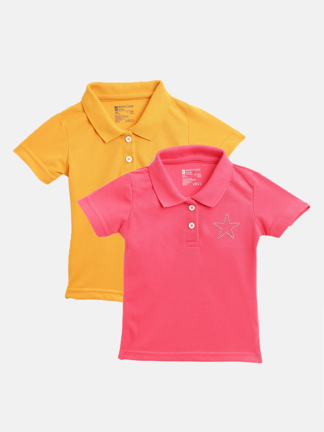 

Bodycare Kids Girls Pack of 2 Solid Polo Collar T-shirts, Mustard