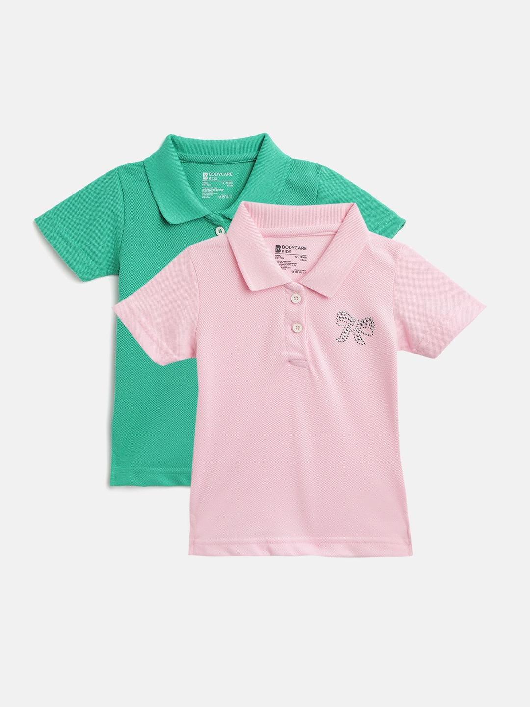 

Bodycare Kids Girls Pack of 2 Solid Polo Collar T-shirts, Green