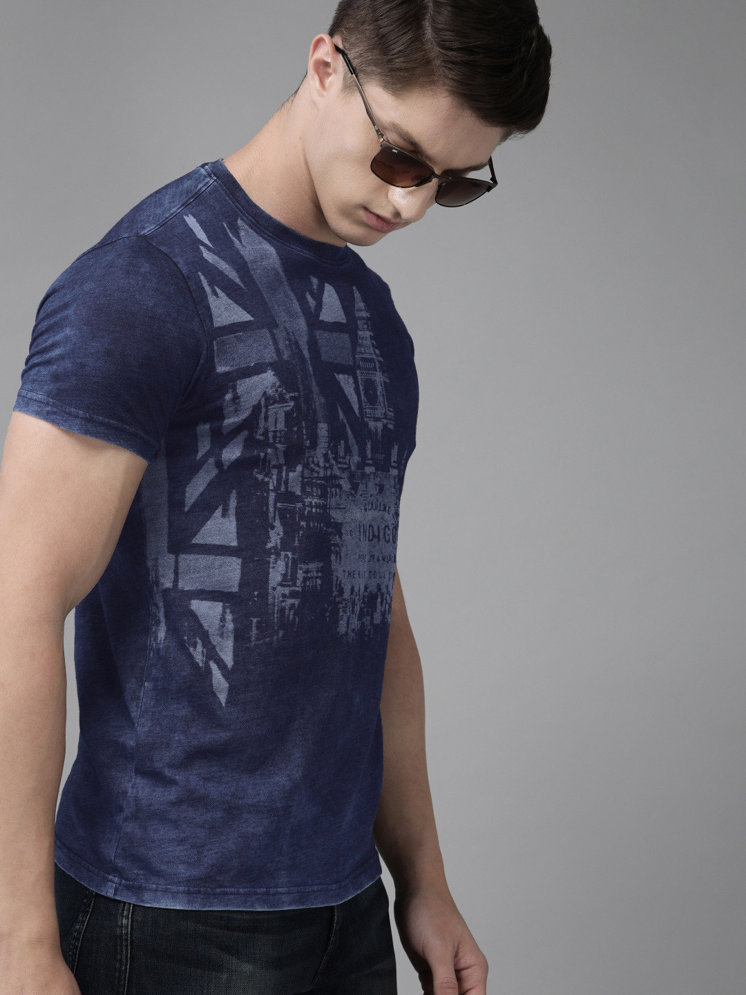 

Pepe Jeans Men Blue Slim Fit Printed Round Neck Pure Cotton T-shirt