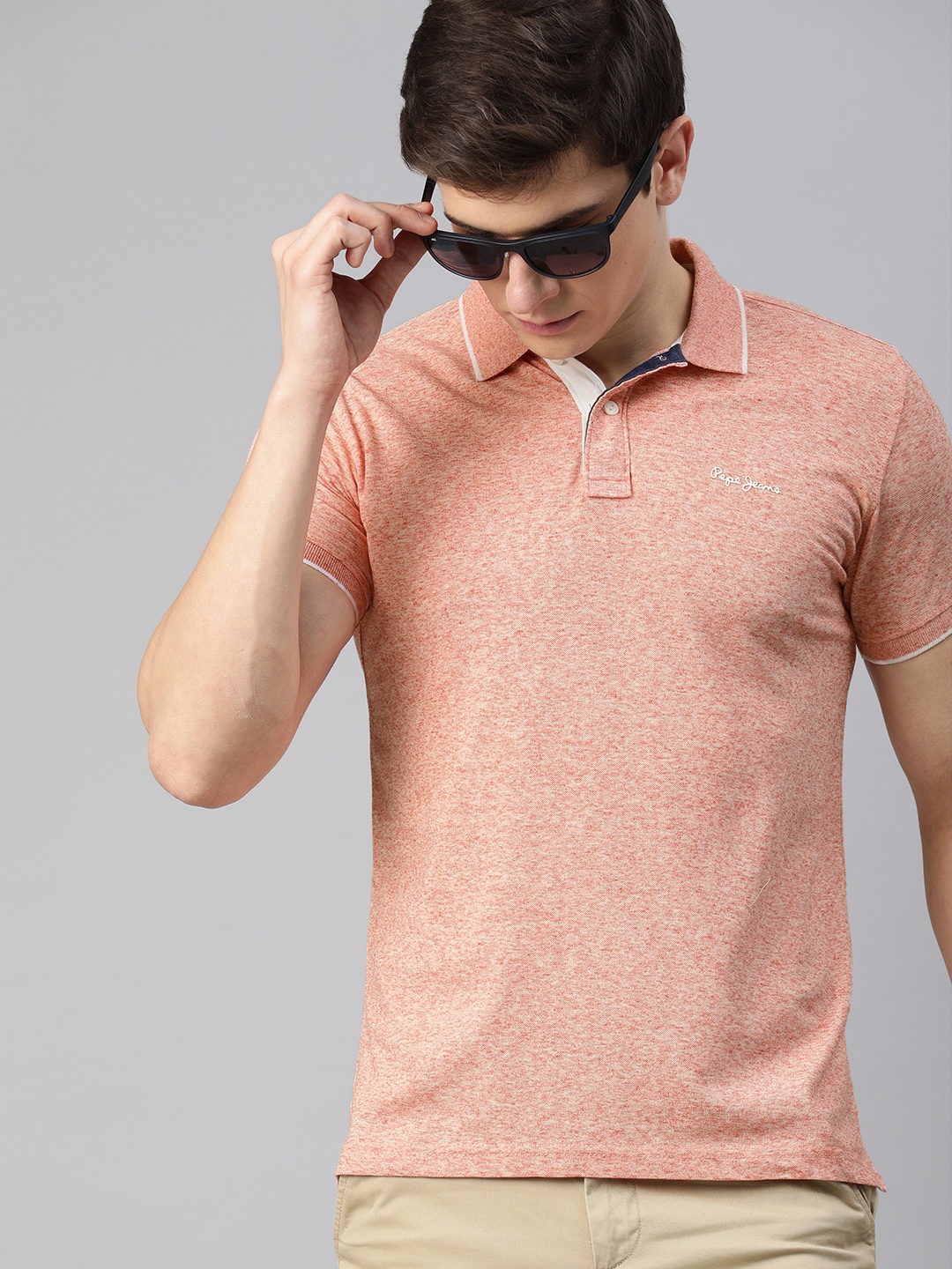 

Pepe Jeans Men Rust Pink Solid Regular Fit Polo Collar T-shirt