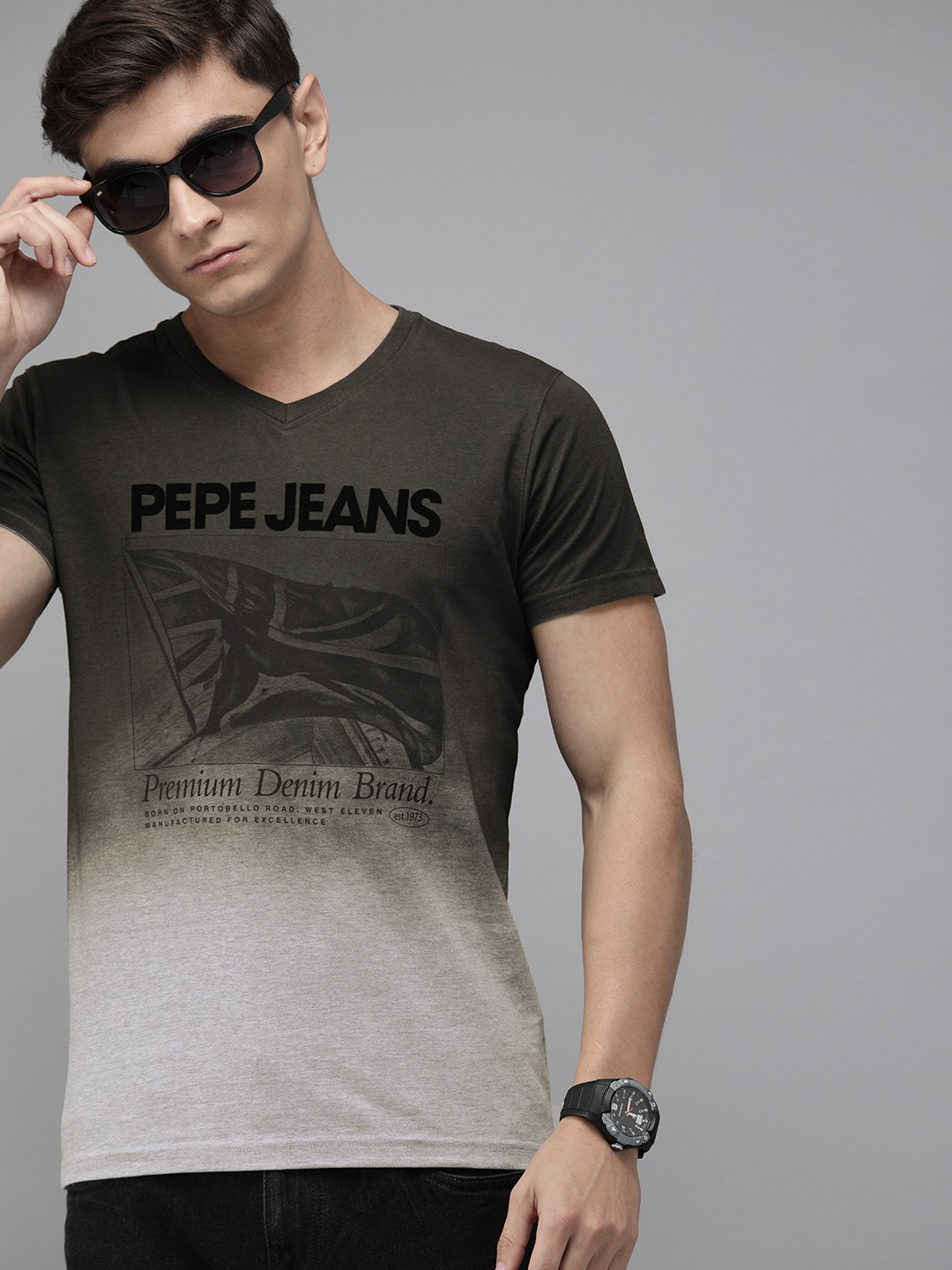 

Pepe Jeans Men Grey Printed Round Neck T-shirt