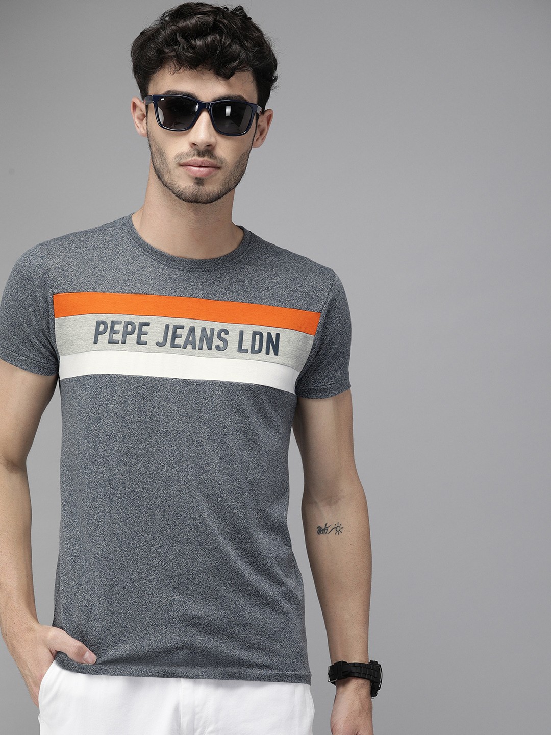 

Pepe Jeans Men Navy Blue Slim Fit Printed Round Neck T-shirt