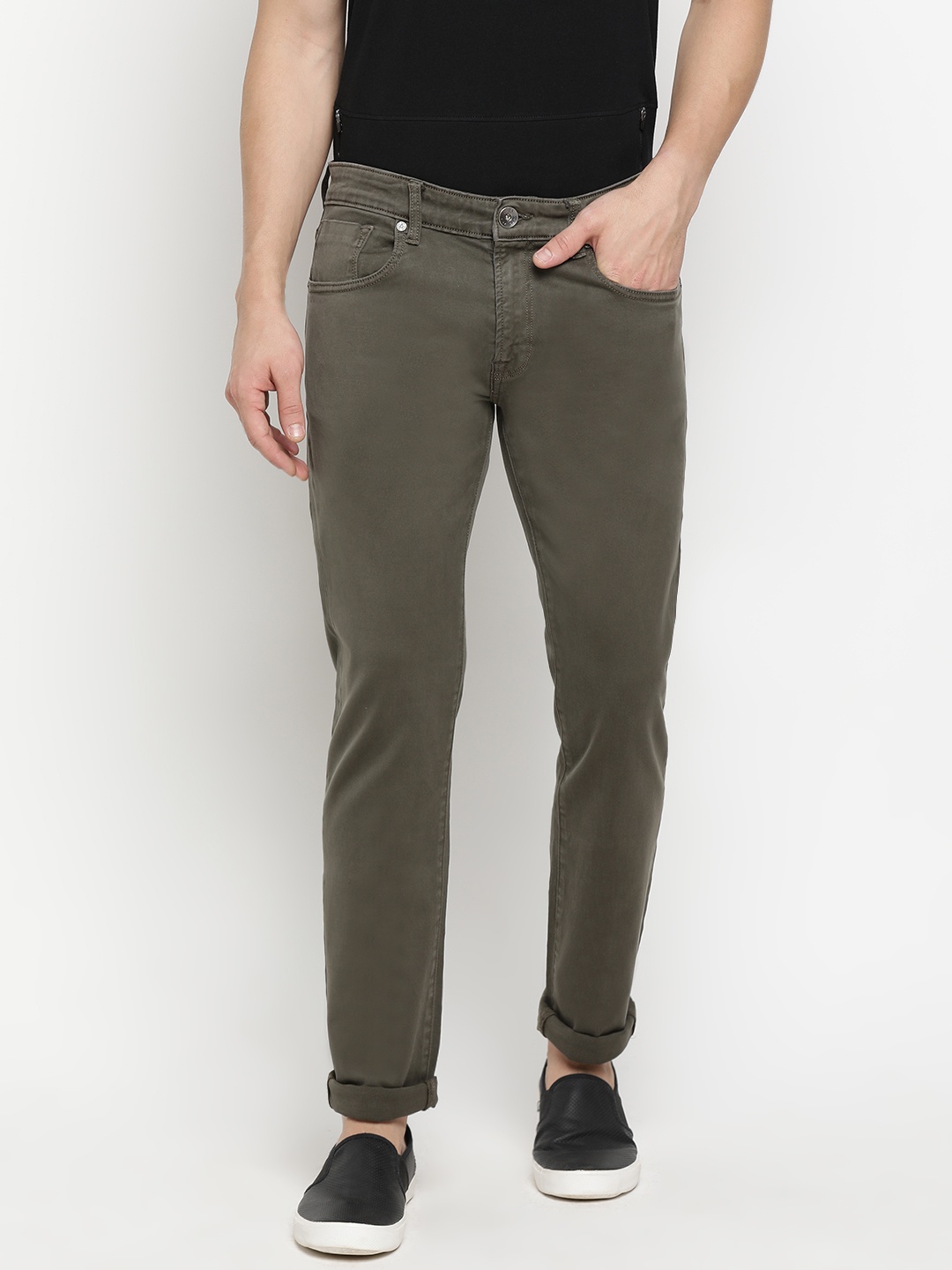 

Pepe Jeans Men Olive Green Slim Fit Mid-Rise Clean Look Stretchable Jeans