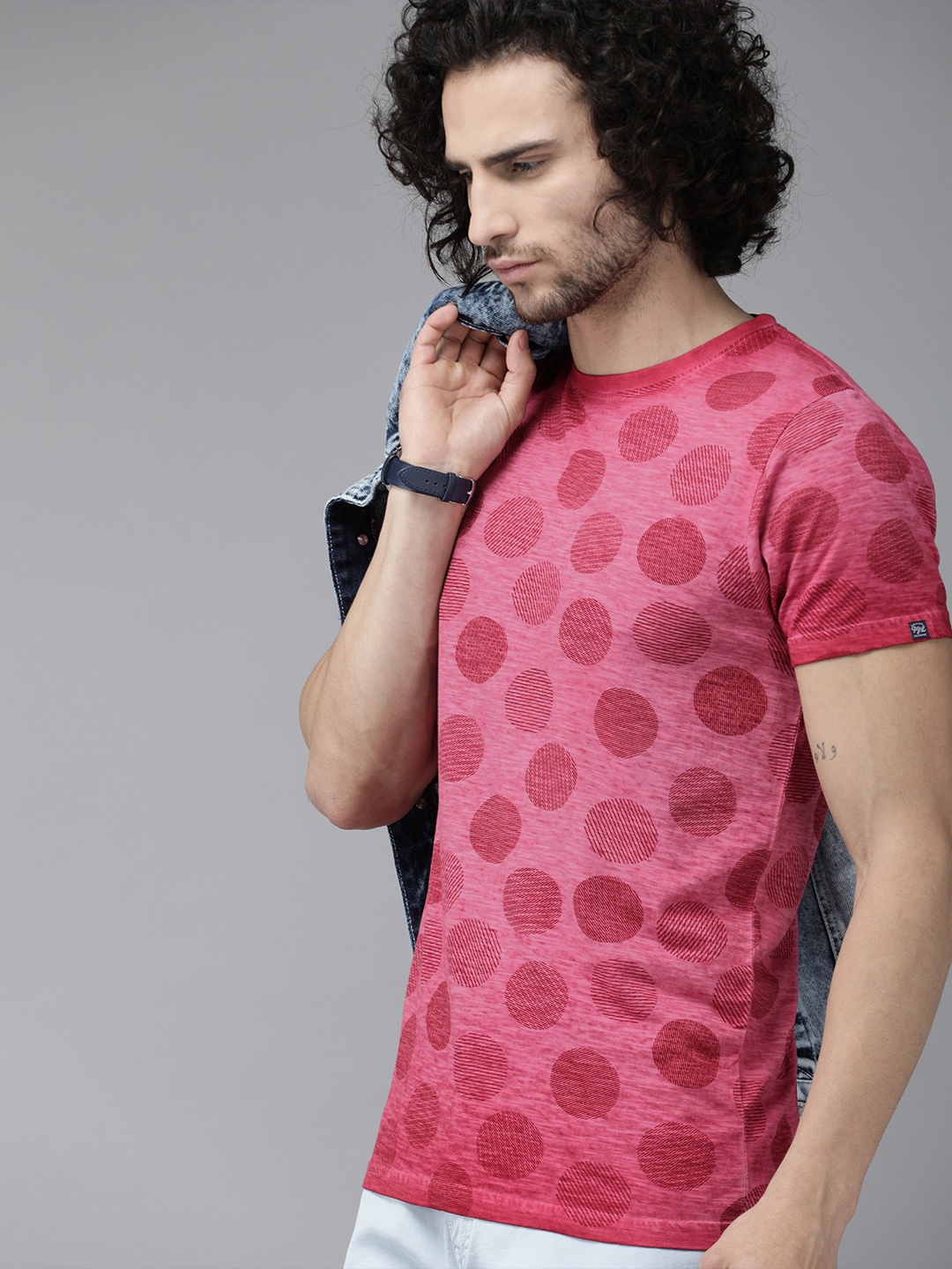 

Pepe Jeans Men Red Polka Dots Printed Round Neck Pure Cotton T-shirt