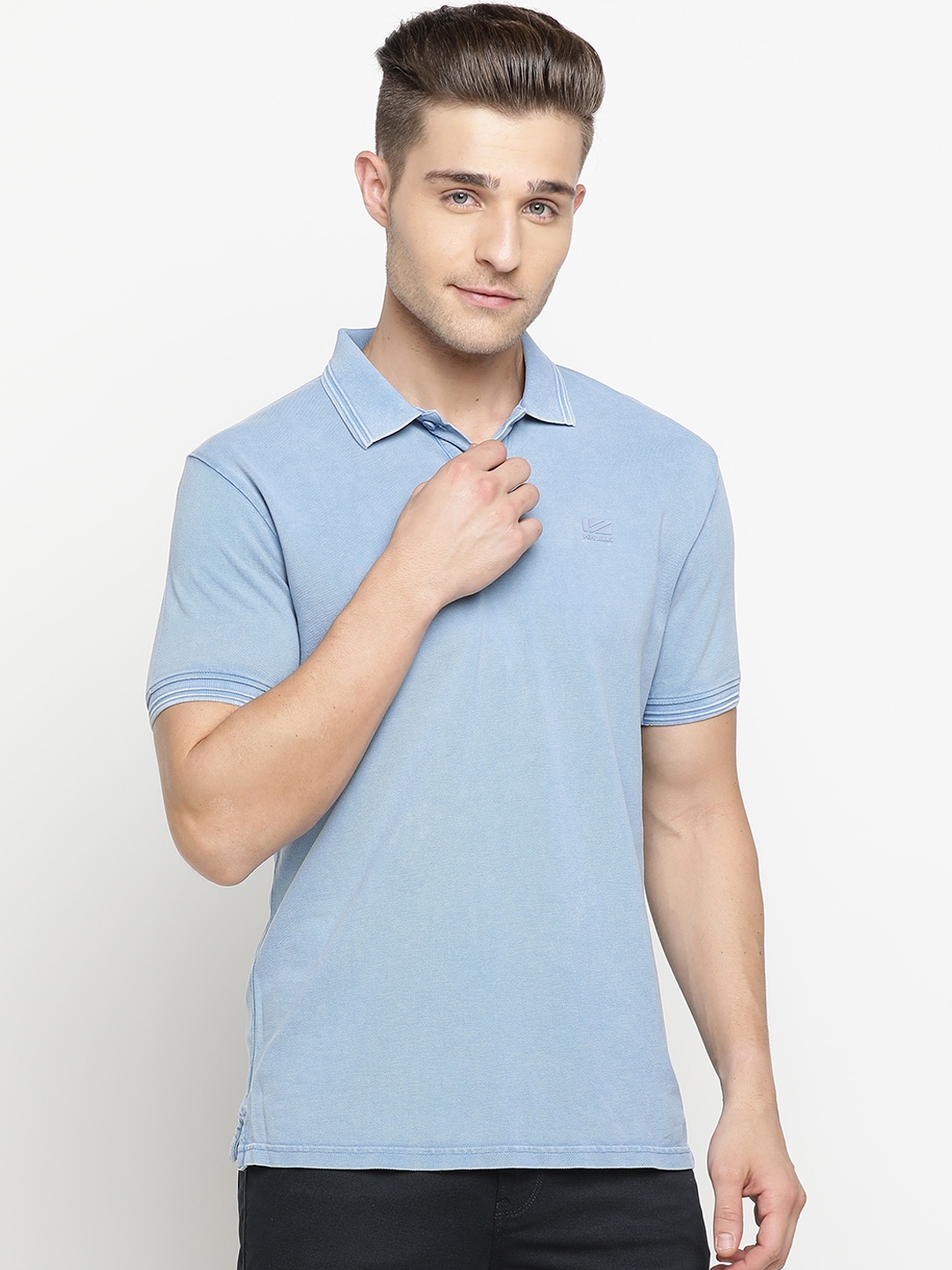 

Pepe Jeans Men Blue Solid Polo Collar T-shirt