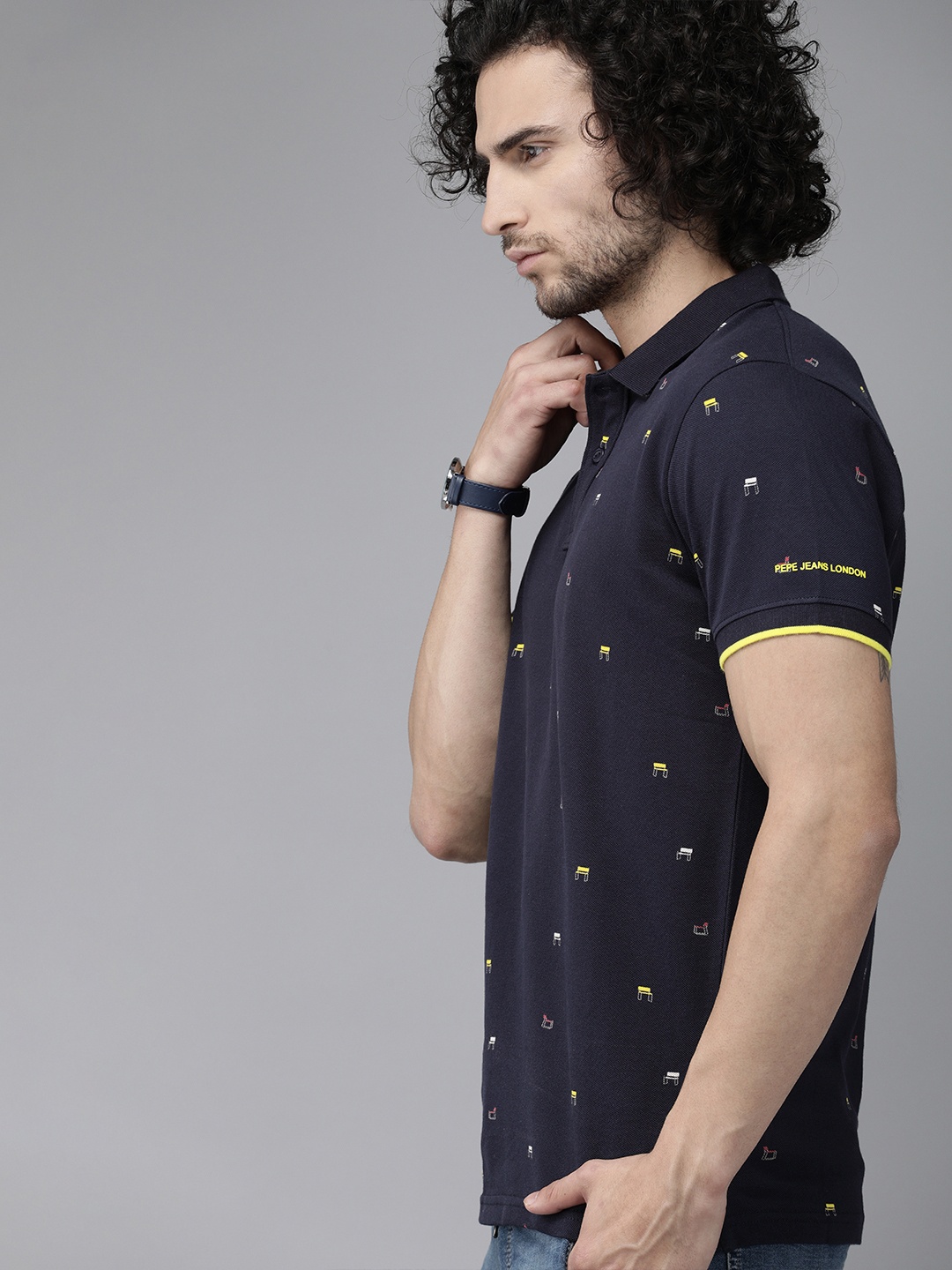 

Pepe Jeans Men Navy Blue Conversational Printed Polo Collar T-shirt