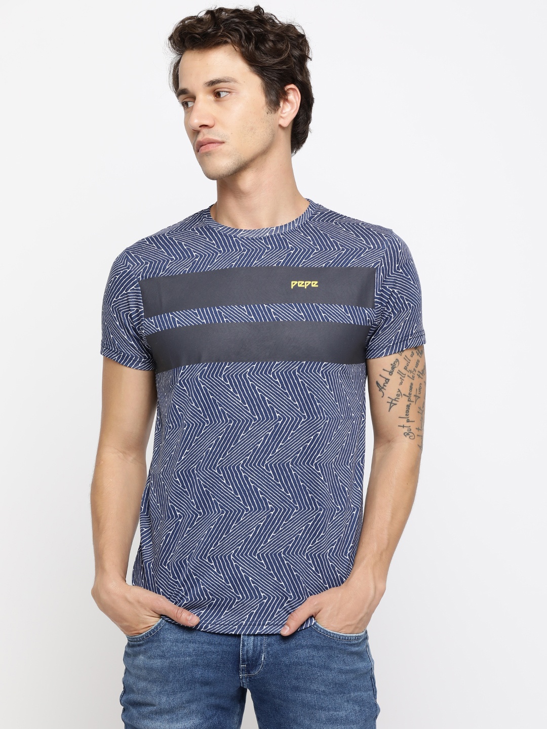 

Pepe Jeans Men Blue Printed Cotton Round Neck Pure Cotton T-shirt