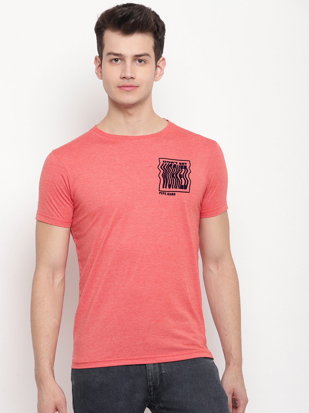 

Pepe Jeans Men Orange Printed Round Neck T-shirt