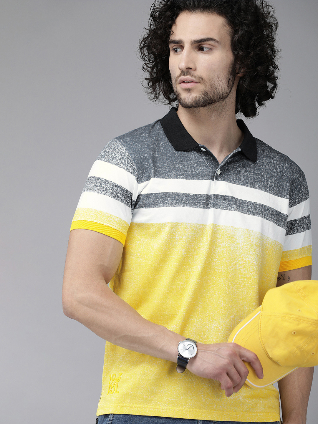 

Pepe Jeans Men Yellow Colourblocked Polo Collar T-shirt