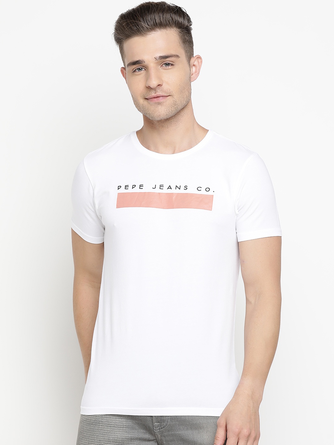 

Pepe Jeans Men White Solid Round Neck T-shirt