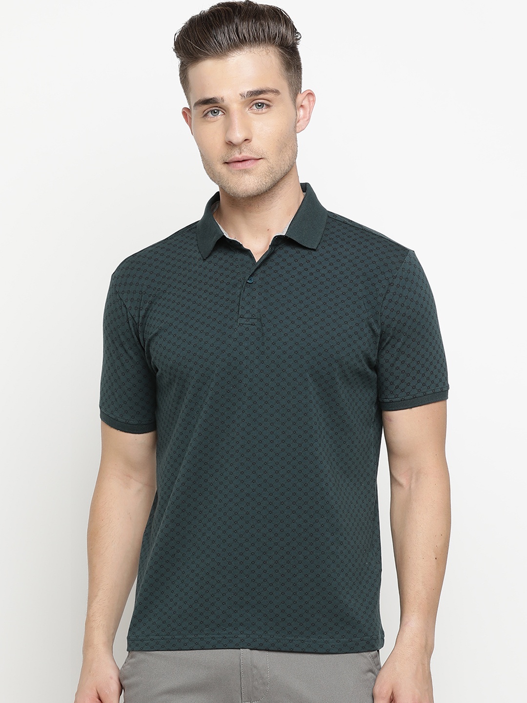 

Pepe Jeans Men Green & Black Printed Polo Collar T-shirt