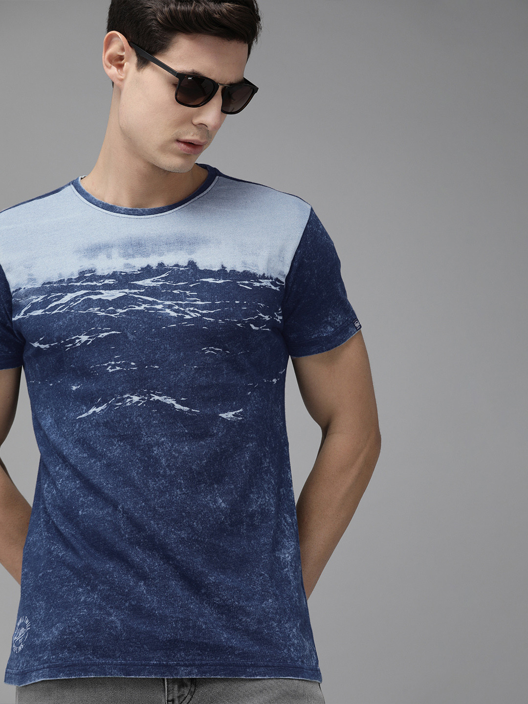 

Pepe Jeans Men Blue Slim Fit Dyed Round Neck Pure Cotton T-shirt